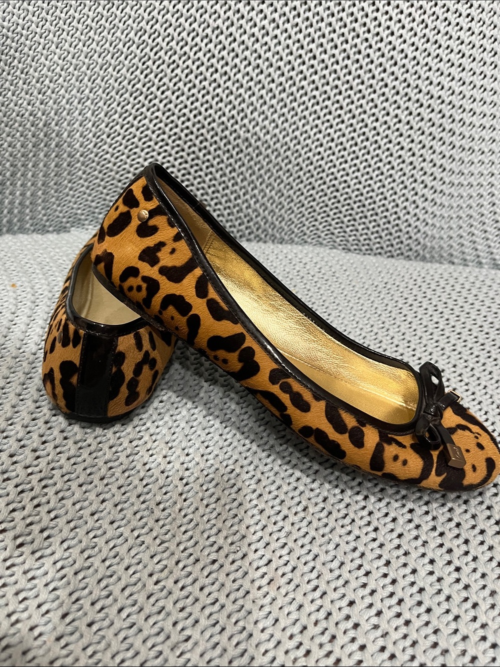 Coach  Leopard Print Ballet Flats - Tan/Black/Gold in Poly Hair Leather size 7